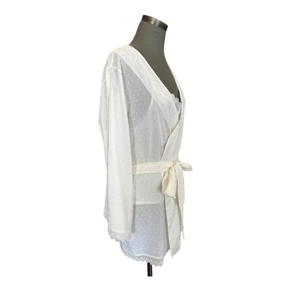 New Womens Sexy Lace Robe & Cami B The Label White Swiss Dot Robe & Camisole Set - Picture 4 of 8